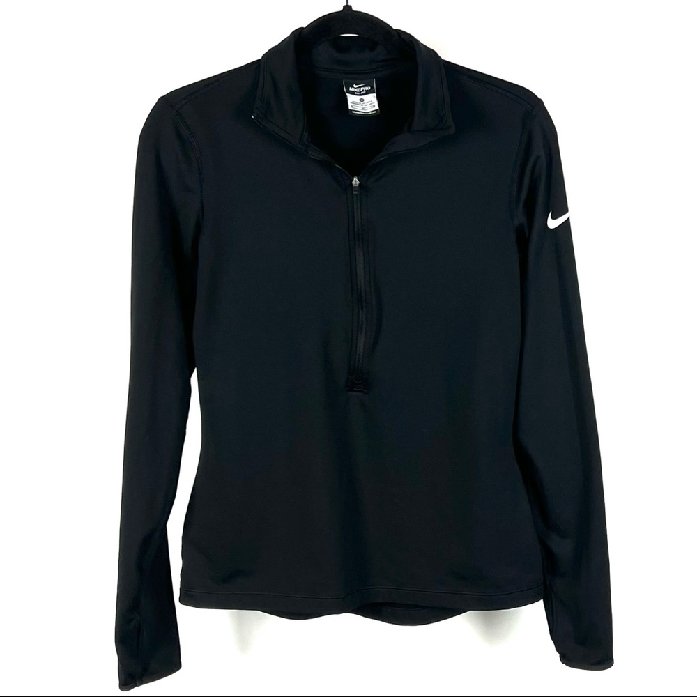Nike Women's Dri-Fit Black Half Zip Thumb Holes Pullover Top - Picture 2 of 6